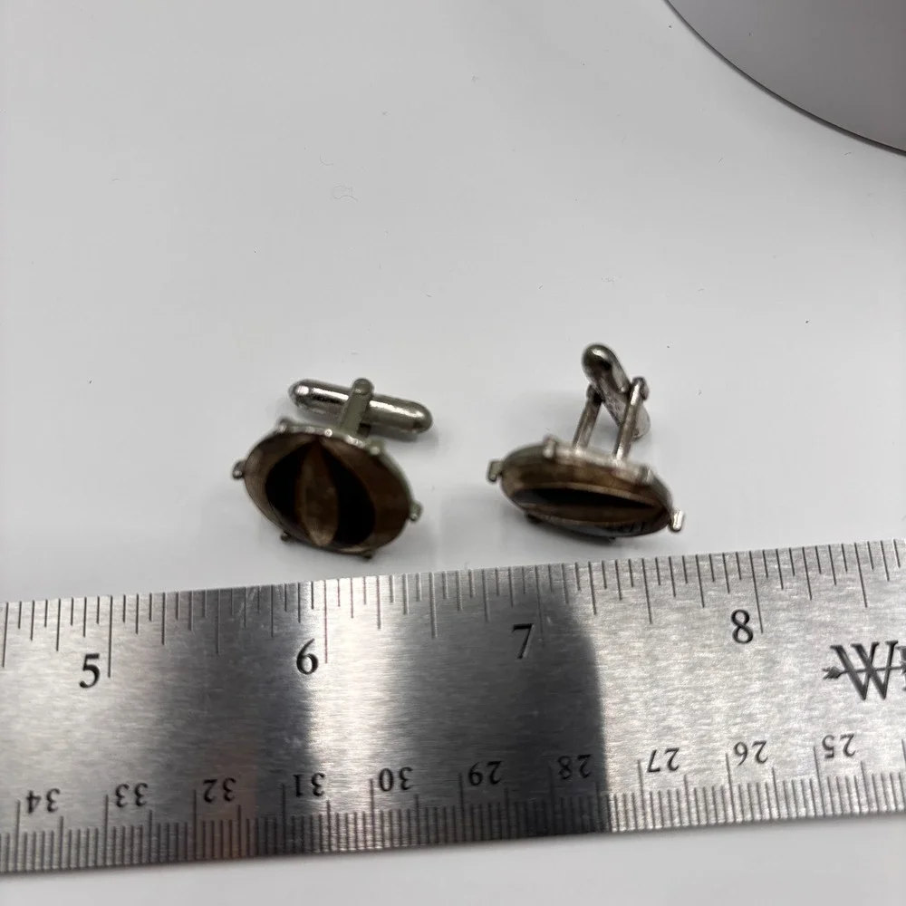 VTG Swank Cufflinks Silver Tone Abstract Leaf Eye Design Mod Mid Century Men's